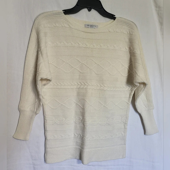 Liz Claiborne Sweaters - Liz Claiborne Womens‎ Ivory Textured Dolman Cable Knit Sweater S Petite Vintage